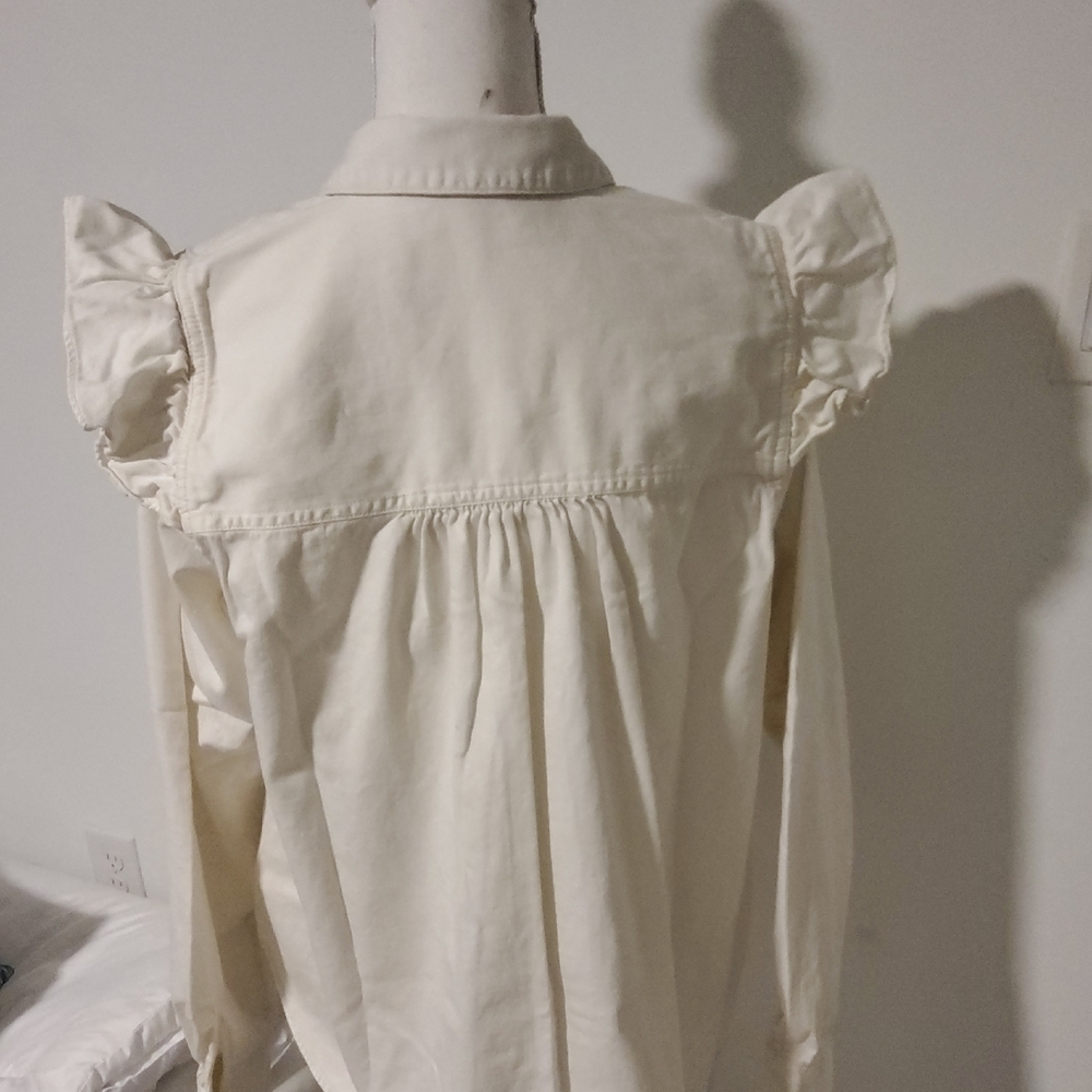 Free People Cream Ruffle Button Down Shirt - Picture 5 of 8
